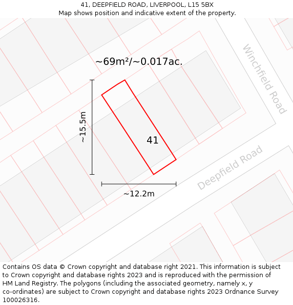 41, DEEPFIELD ROAD, LIVERPOOL, L15 5BX: Plot and title map