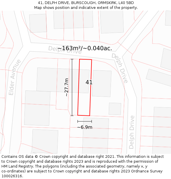 41, DELPH DRIVE, BURSCOUGH, ORMSKIRK, L40 5BD: Plot and title map