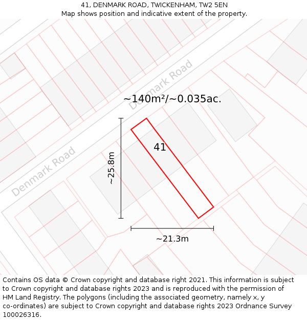 41, DENMARK ROAD, TWICKENHAM, TW2 5EN: Plot and title map
