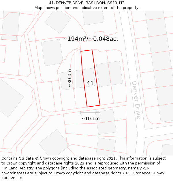 41, DENVER DRIVE, BASILDON, SS13 1TF: Plot and title map