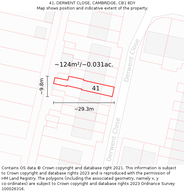 41, DERWENT CLOSE, CAMBRIDGE, CB1 8DY: Plot and title map