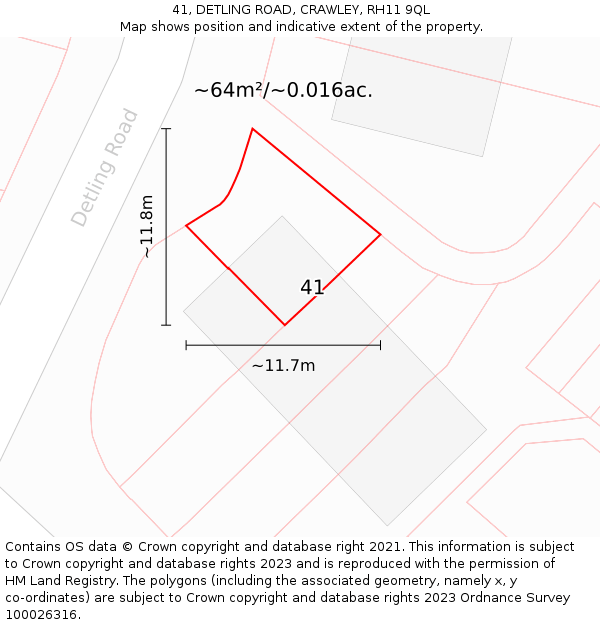 41, DETLING ROAD, CRAWLEY, RH11 9QL: Plot and title map