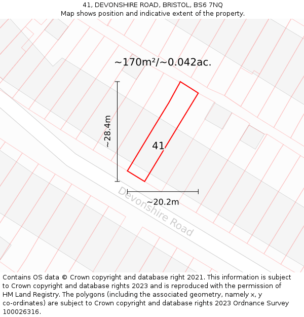 41, DEVONSHIRE ROAD, BRISTOL, BS6 7NQ: Plot and title map