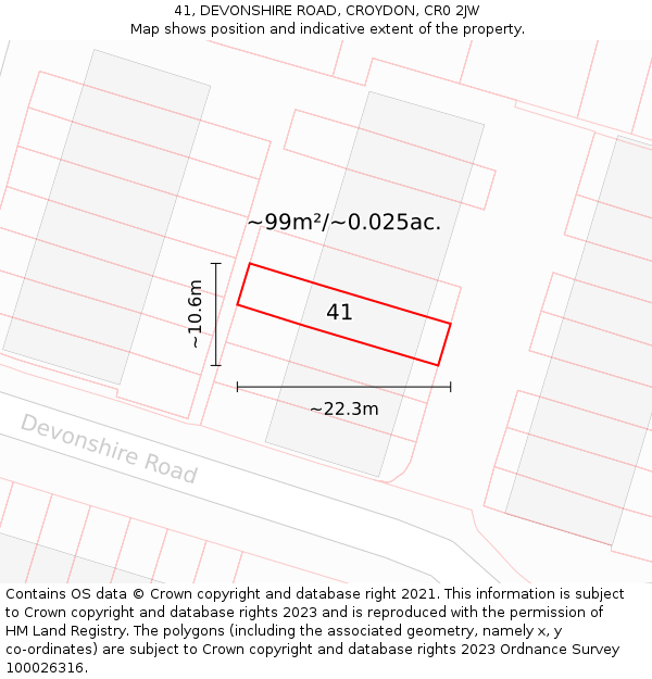 41, DEVONSHIRE ROAD, CROYDON, CR0 2JW: Plot and title map