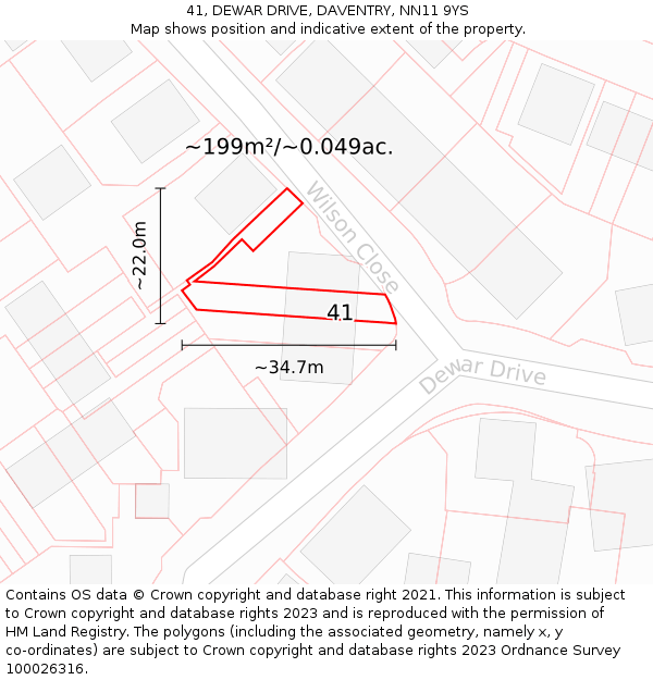 41, DEWAR DRIVE, DAVENTRY, NN11 9YS: Plot and title map