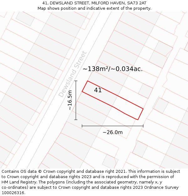 41, DEWSLAND STREET, MILFORD HAVEN, SA73 2AT: Plot and title map