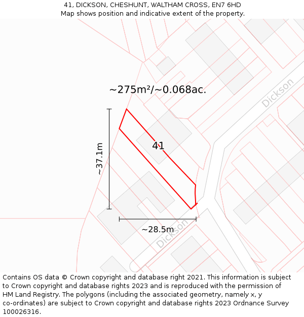 41, DICKSON, CHESHUNT, WALTHAM CROSS, EN7 6HD: Plot and title map
