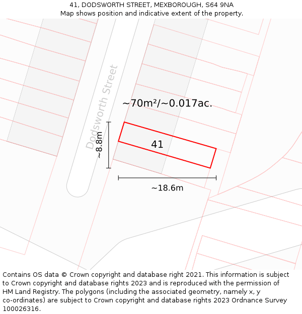 41, DODSWORTH STREET, MEXBOROUGH, S64 9NA: Plot and title map