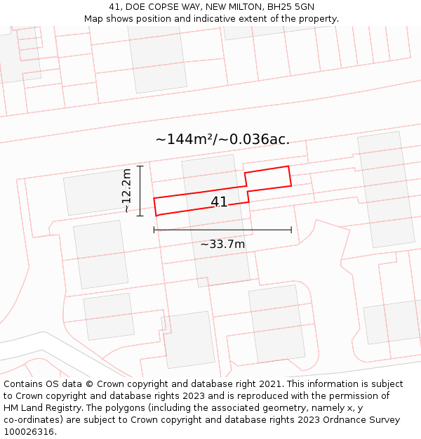 41, DOE COPSE WAY, NEW MILTON, BH25 5GN: Plot and title map