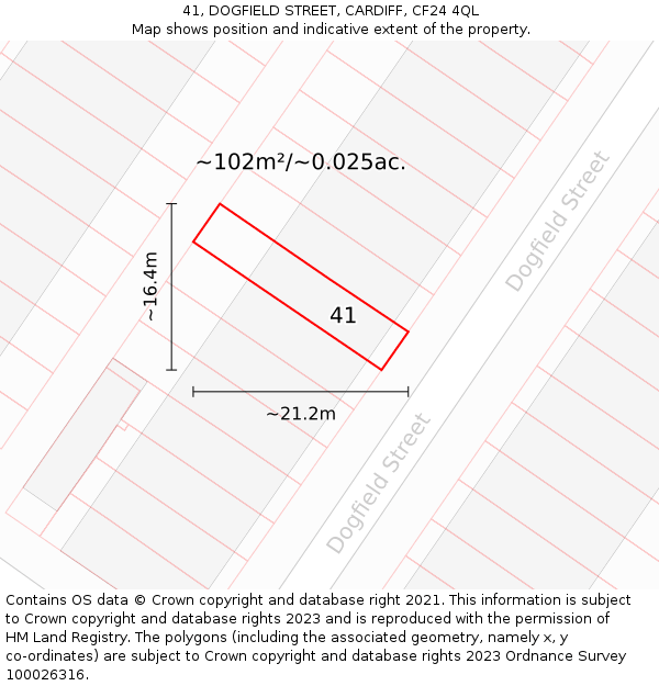 41, DOGFIELD STREET, CARDIFF, CF24 4QL: Plot and title map