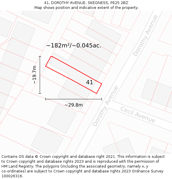 41, DOROTHY AVENUE, SKEGNESS, PE25 2BZ: Plot and title map