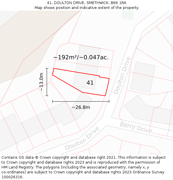 41, DOULTON DRIVE, SMETHWICK, B66 1RA: Plot and title map