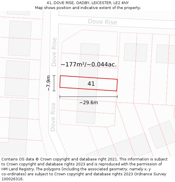 41, DOVE RISE, OADBY, LEICESTER, LE2 4NY: Plot and title map