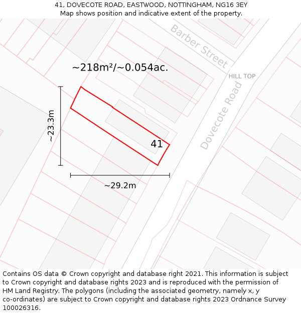 41, DOVECOTE ROAD, EASTWOOD, NOTTINGHAM, NG16 3EY: Plot and title map