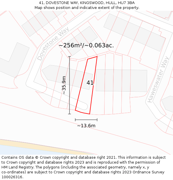 41, DOVESTONE WAY, KINGSWOOD, HULL, HU7 3BA: Plot and title map