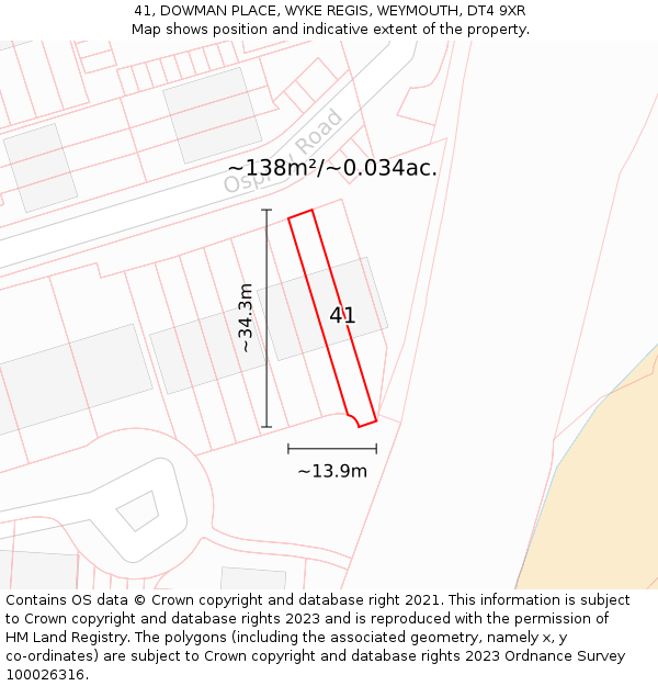 41, DOWMAN PLACE, WYKE REGIS, WEYMOUTH, DT4 9XR: Plot and title map