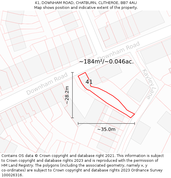 41, DOWNHAM ROAD, CHATBURN, CLITHEROE, BB7 4AU: Plot and title map