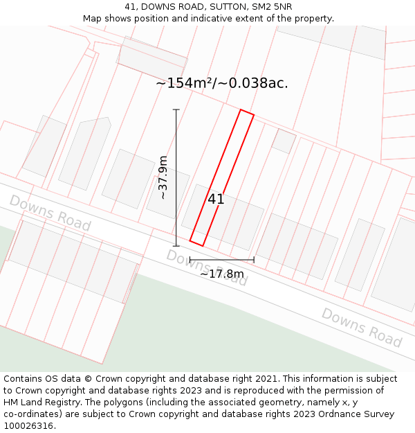 41, DOWNS ROAD, SUTTON, SM2 5NR: Plot and title map