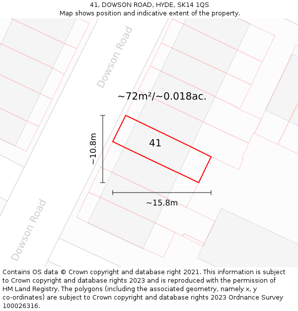 41, DOWSON ROAD, HYDE, SK14 1QS: Plot and title map