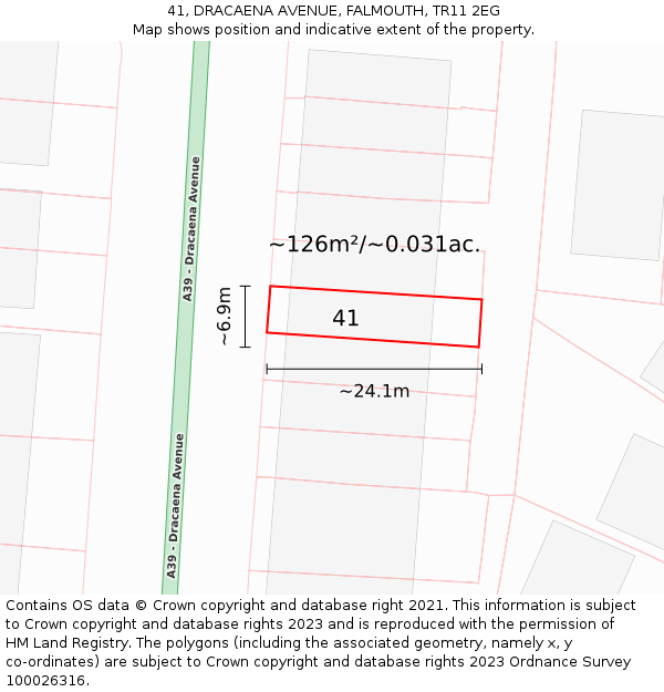 41, DRACAENA AVENUE, FALMOUTH, TR11 2EG: Plot and title map