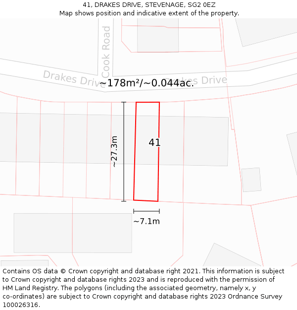 41, DRAKES DRIVE, STEVENAGE, SG2 0EZ: Plot and title map