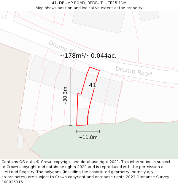 41, DRUMP ROAD, REDRUTH, TR15 1NA: Plot and title map