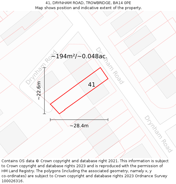 41, DRYNHAM ROAD, TROWBRIDGE, BA14 0PE: Plot and title map