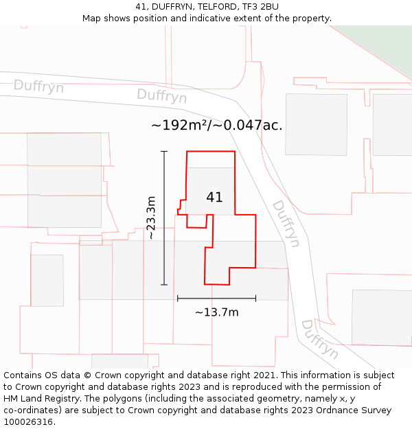 41, DUFFRYN, TELFORD, TF3 2BU: Plot and title map