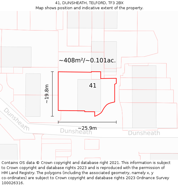 41, DUNSHEATH, TELFORD, TF3 2BX: Plot and title map