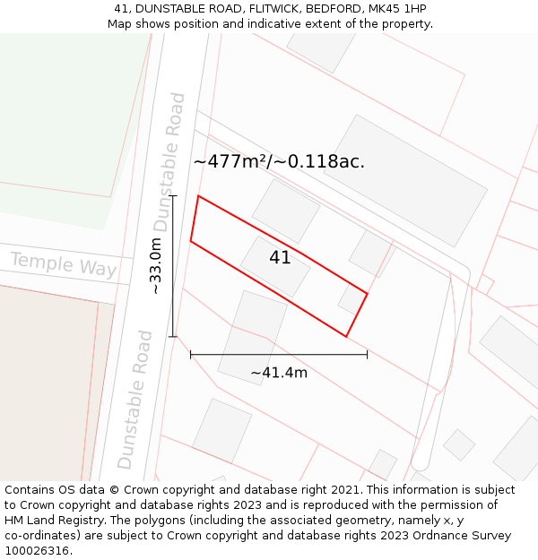 41, DUNSTABLE ROAD, FLITWICK, BEDFORD, MK45 1HP: Plot and title map