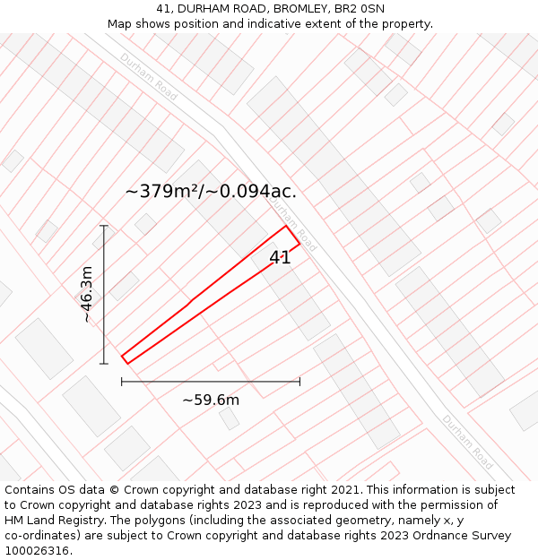 41, DURHAM ROAD, BROMLEY, BR2 0SN: Plot and title map