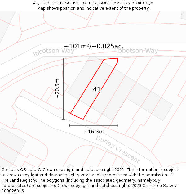41, DURLEY CRESCENT, TOTTON, SOUTHAMPTON, SO40 7QA: Plot and title map