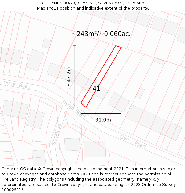 41, DYNES ROAD, KEMSING, SEVENOAKS, TN15 6RA: Plot and title map