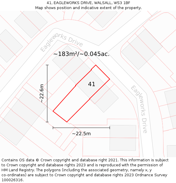 41, EAGLEWORKS DRIVE, WALSALL, WS3 1BF: Plot and title map
