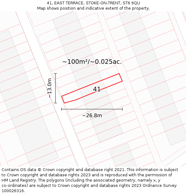 41, EAST TERRACE, STOKE-ON-TRENT, ST6 6QU: Plot and title map