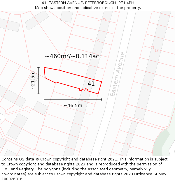 41, EASTERN AVENUE, PETERBOROUGH, PE1 4PH: Plot and title map