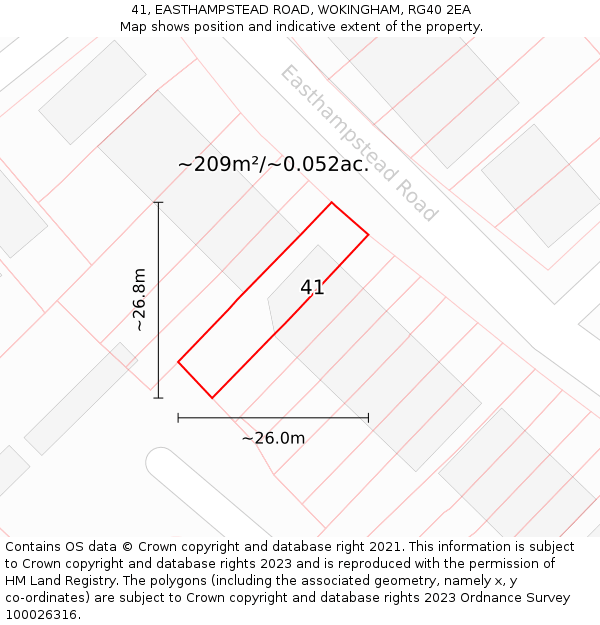 41, EASTHAMPSTEAD ROAD, WOKINGHAM, RG40 2EA: Plot and title map