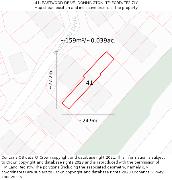 41, EASTWOOD DRIVE, DONNINGTON, TELFORD, TF2 7LY: Plot and title map