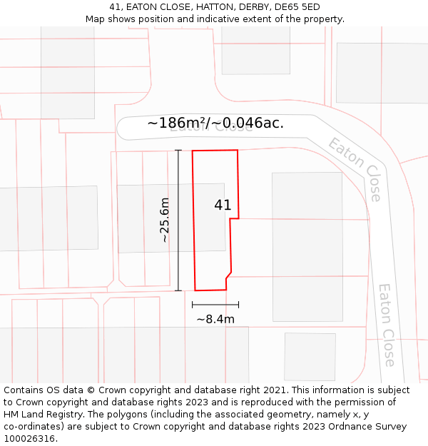 41, EATON CLOSE, HATTON, DERBY, DE65 5ED: Plot and title map