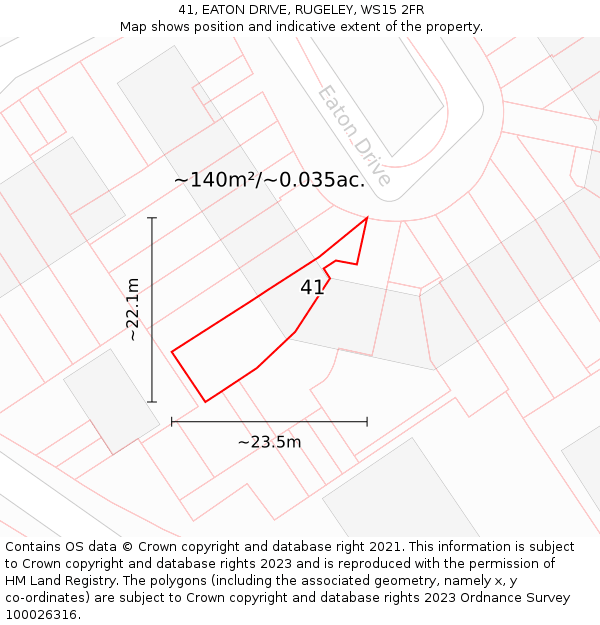 41, EATON DRIVE, RUGELEY, WS15 2FR: Plot and title map