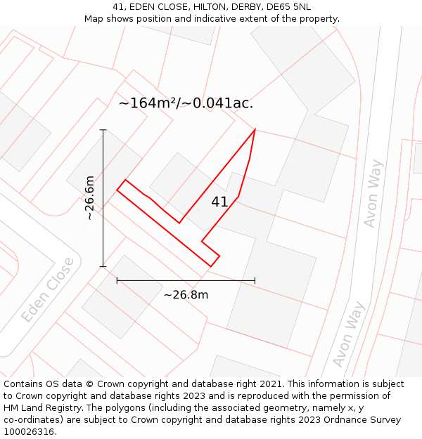 41, EDEN CLOSE, HILTON, DERBY, DE65 5NL: Plot and title map