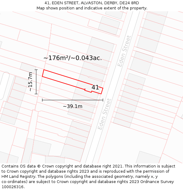 41, EDEN STREET, ALVASTON, DERBY, DE24 8RD: Plot and title map