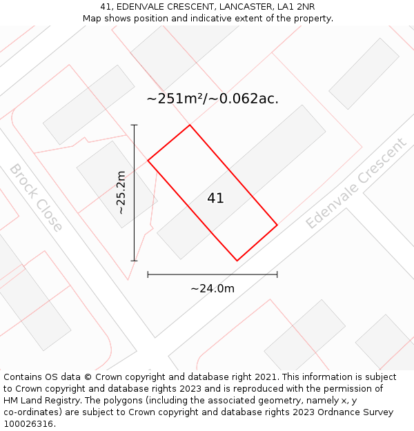 41, EDENVALE CRESCENT, LANCASTER, LA1 2NR: Plot and title map