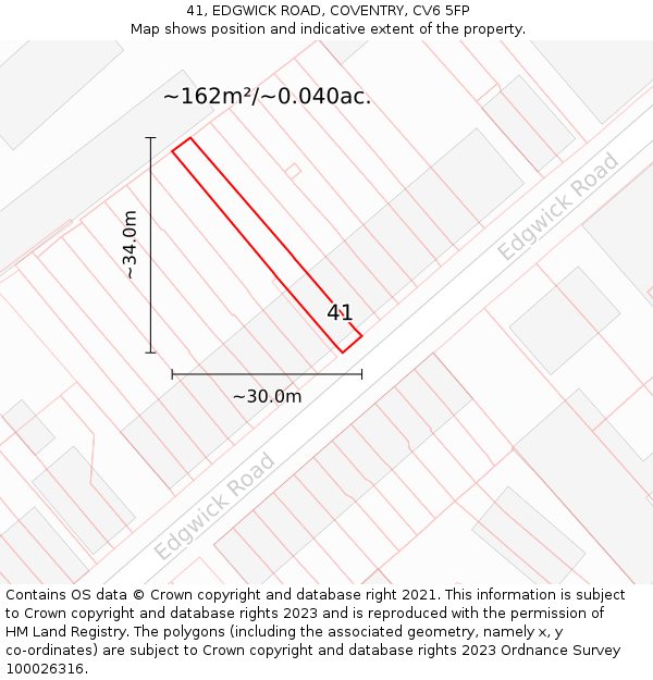 41, EDGWICK ROAD, COVENTRY, CV6 5FP: Plot and title map