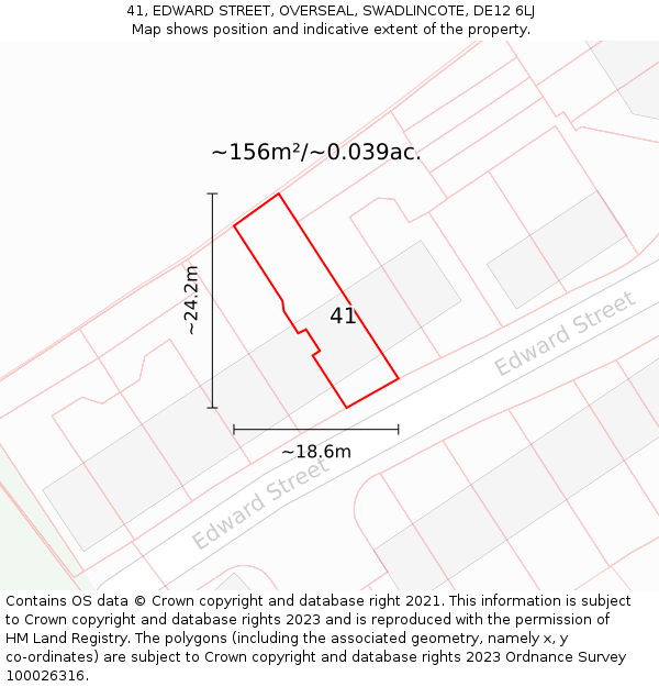 41, EDWARD STREET, OVERSEAL, SWADLINCOTE, DE12 6LJ: Plot and title map