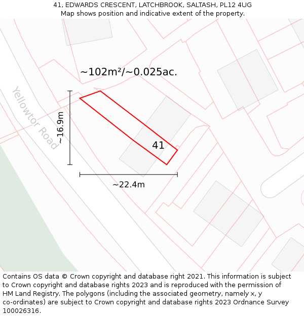 41, EDWARDS CRESCENT, LATCHBROOK, SALTASH, PL12 4UG: Plot and title map