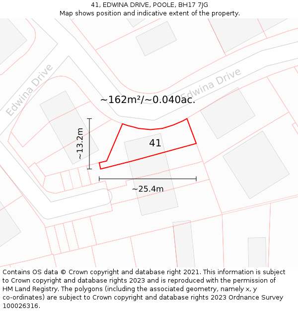 41, EDWINA DRIVE, POOLE, BH17 7JG: Plot and title map