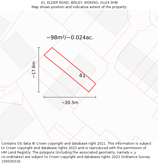 41, ELDER ROAD, BISLEY, WOKING, GU24 9HB: Plot and title map