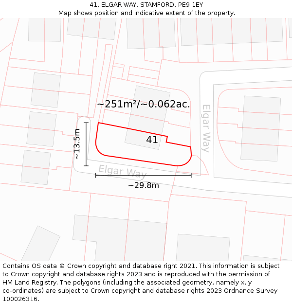 41, ELGAR WAY, STAMFORD, PE9 1EY: Plot and title map