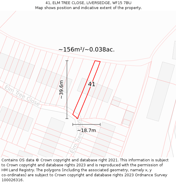 41, ELM TREE CLOSE, LIVERSEDGE, WF15 7BU: Plot and title map